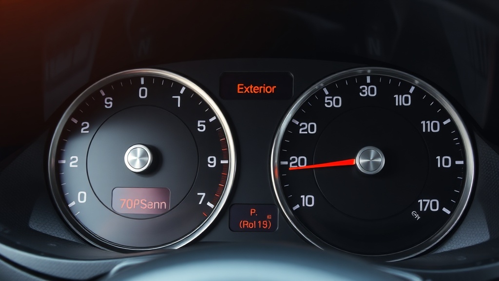 자동차 계기판에 표시된 외부 온도와 엔진 온도 게이지를 확인하는 모습