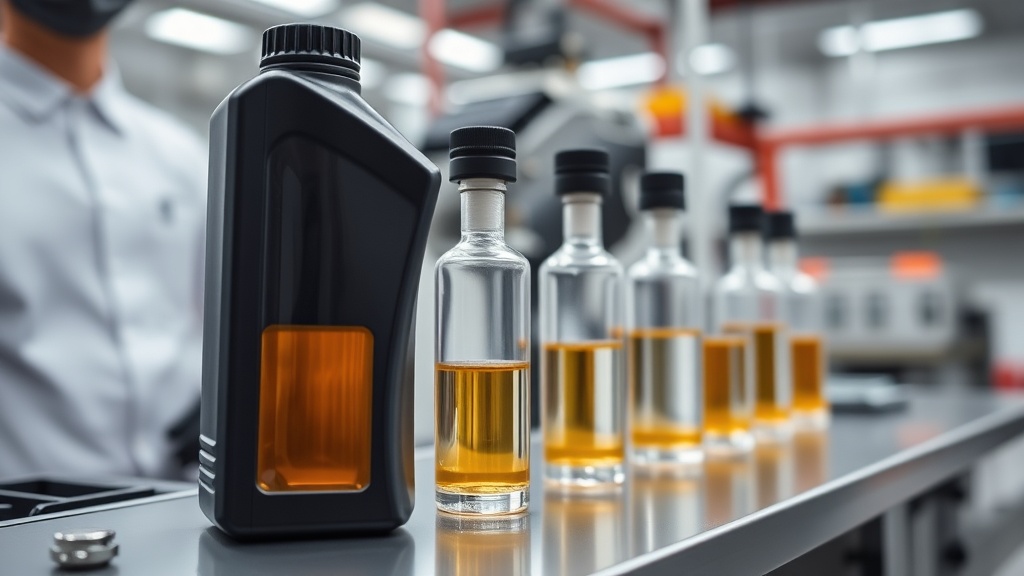 실험실에서 온도가 다른 두 종류의 엔진오일 점도 차이를 비교하는 테스트 장면